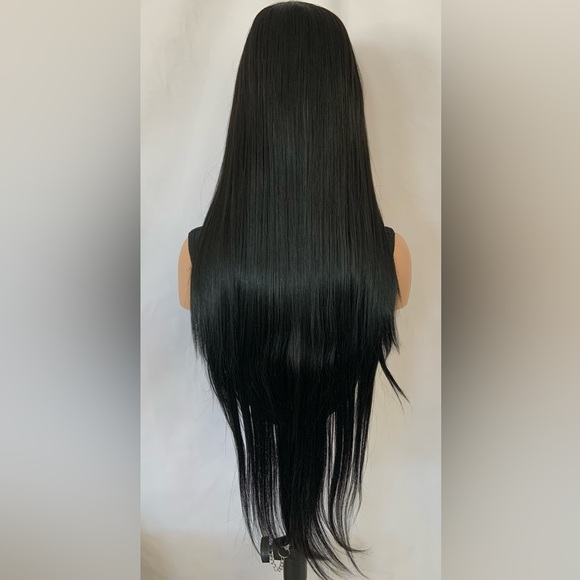 Unisex Long Straight Black Premium Fiber Wig with Bangs for Daily Wear/Events 🖤 - Picture 9 of 9